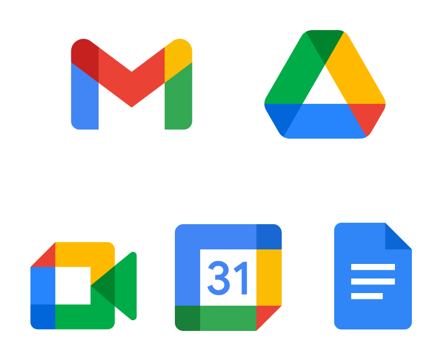 Google Workspace Gmail Drive Meet Calendar and Docs icons