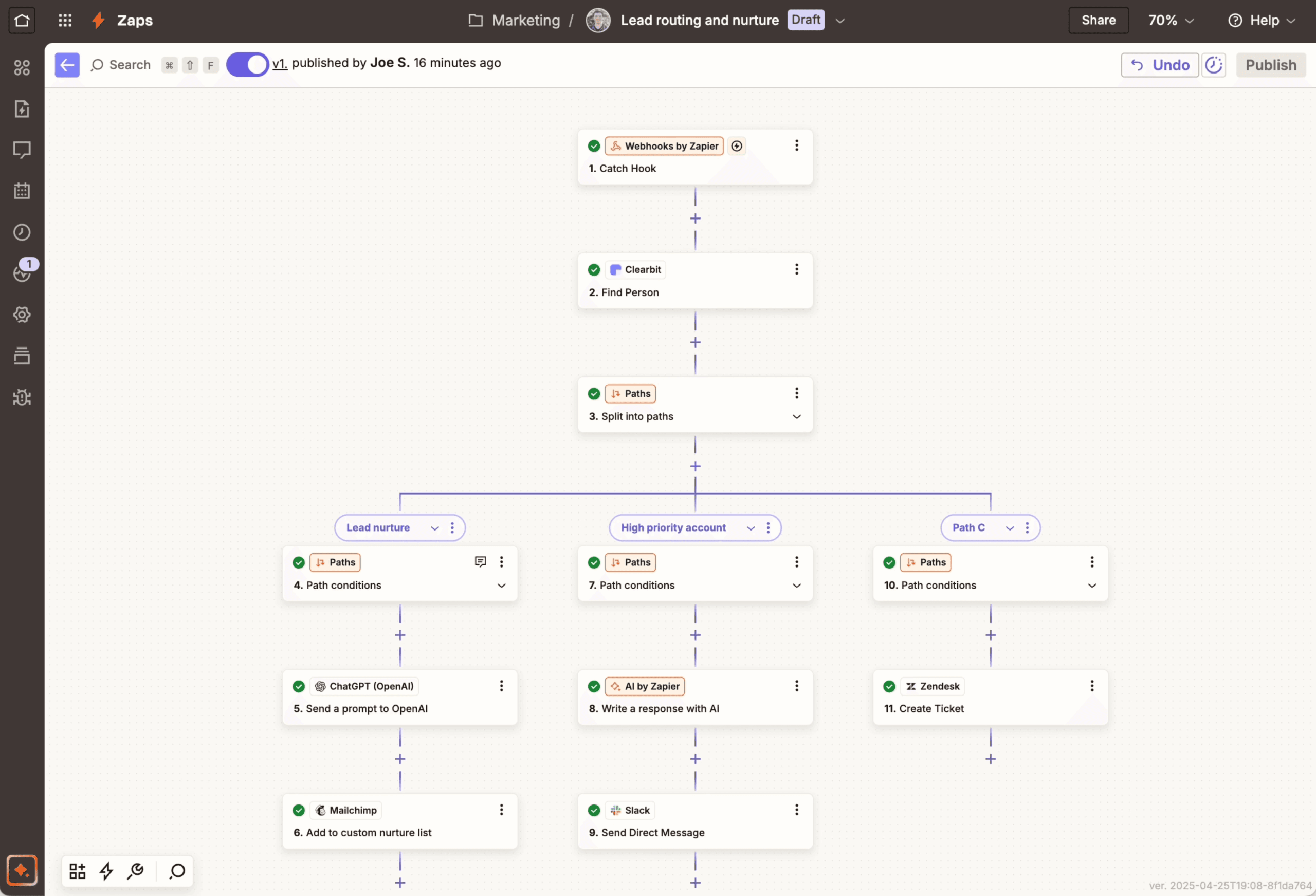 Zapier workflow builder interface