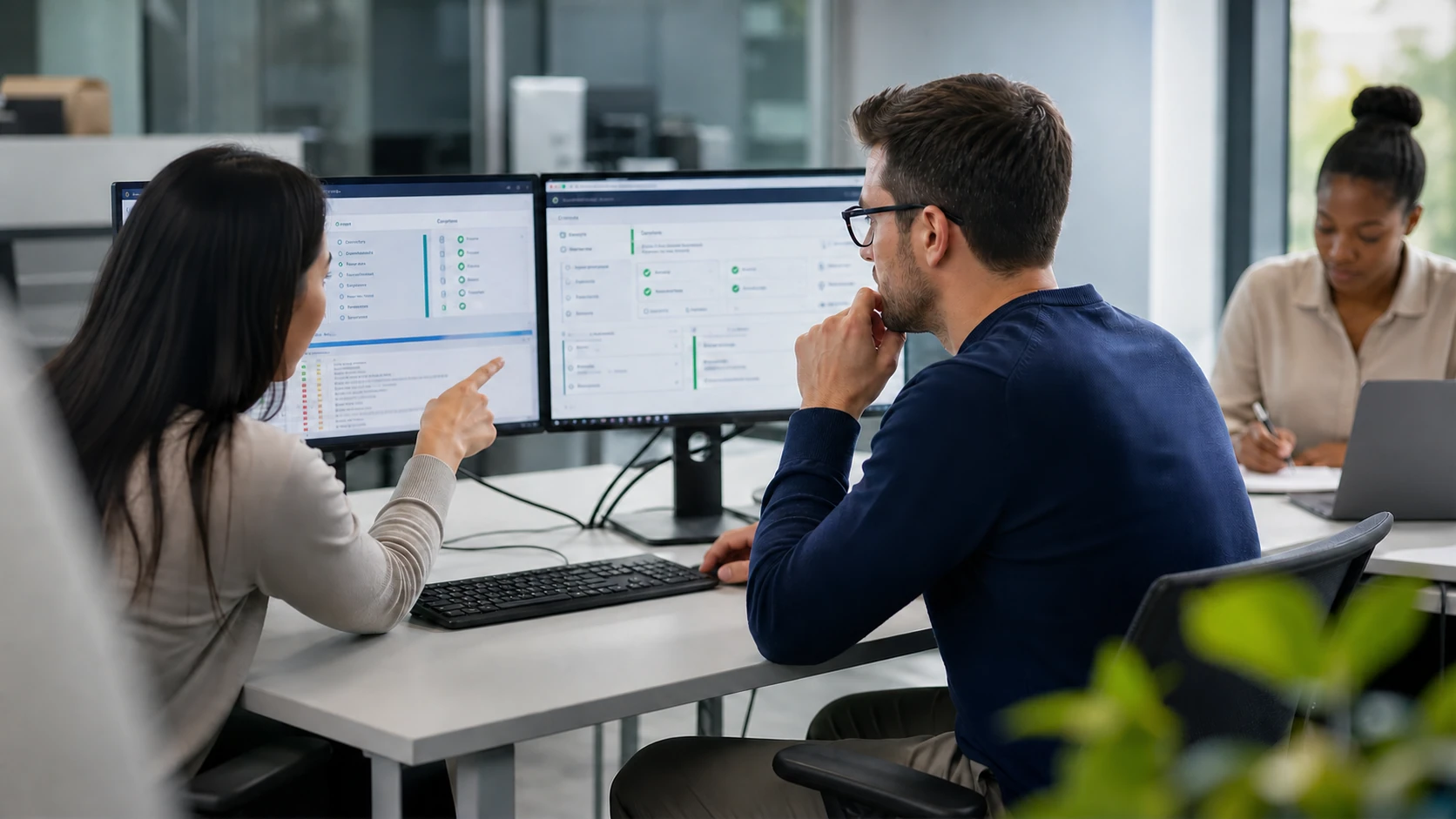 Software support specialist resolving a business application issue with a client