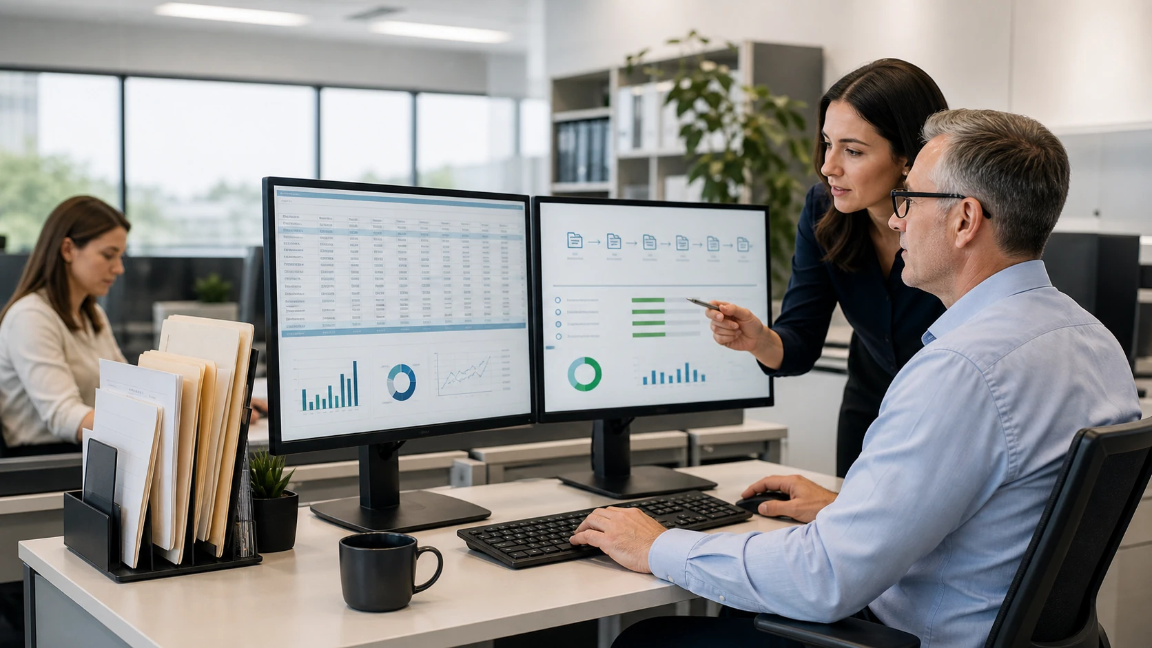 CPA and IT consultant reviewing accounting systems and document workflows