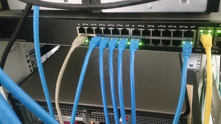 Structured network cabling connected to an Ethernet switch