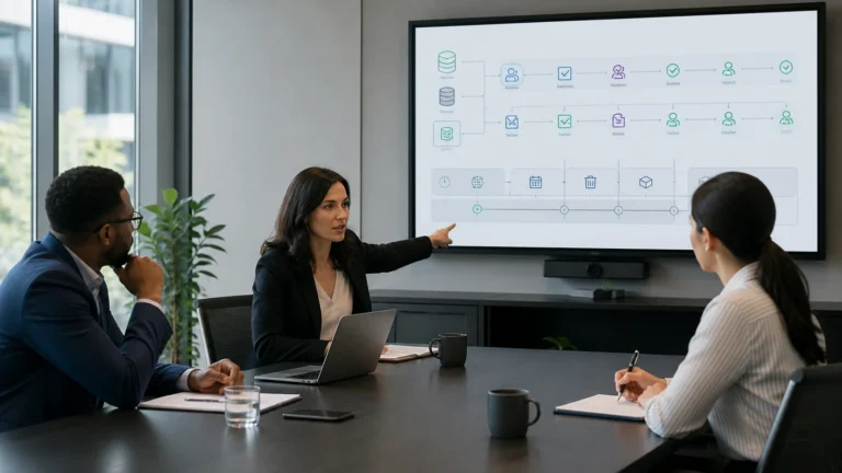 Privacy governance team reviewing data flows, retention, and access controls