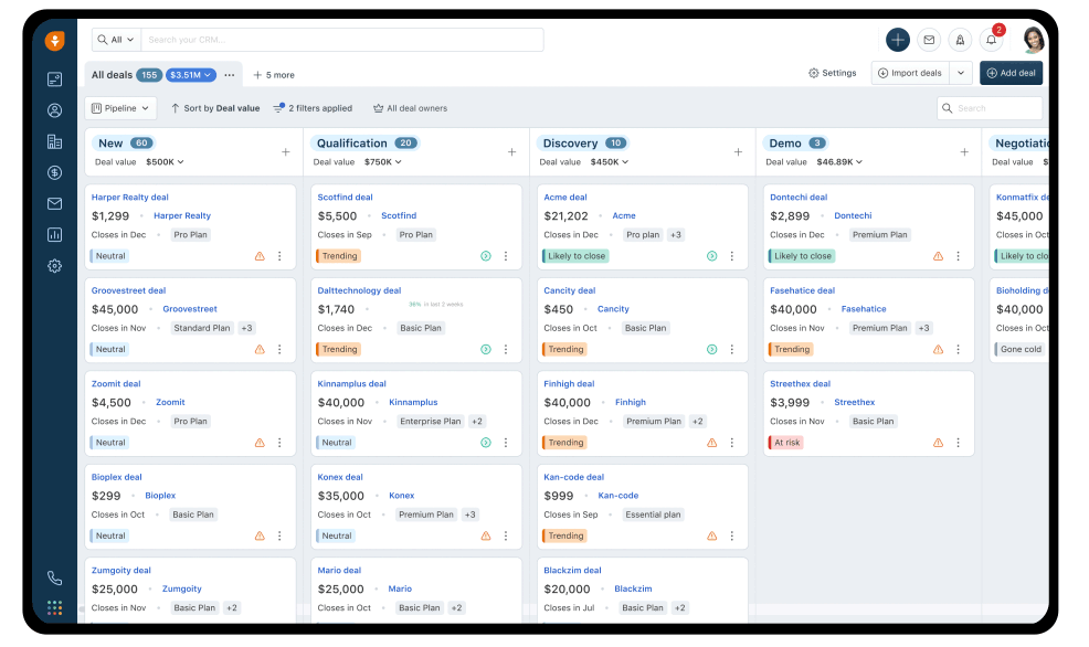 Freshsales Freddy AI deal recommendations interface