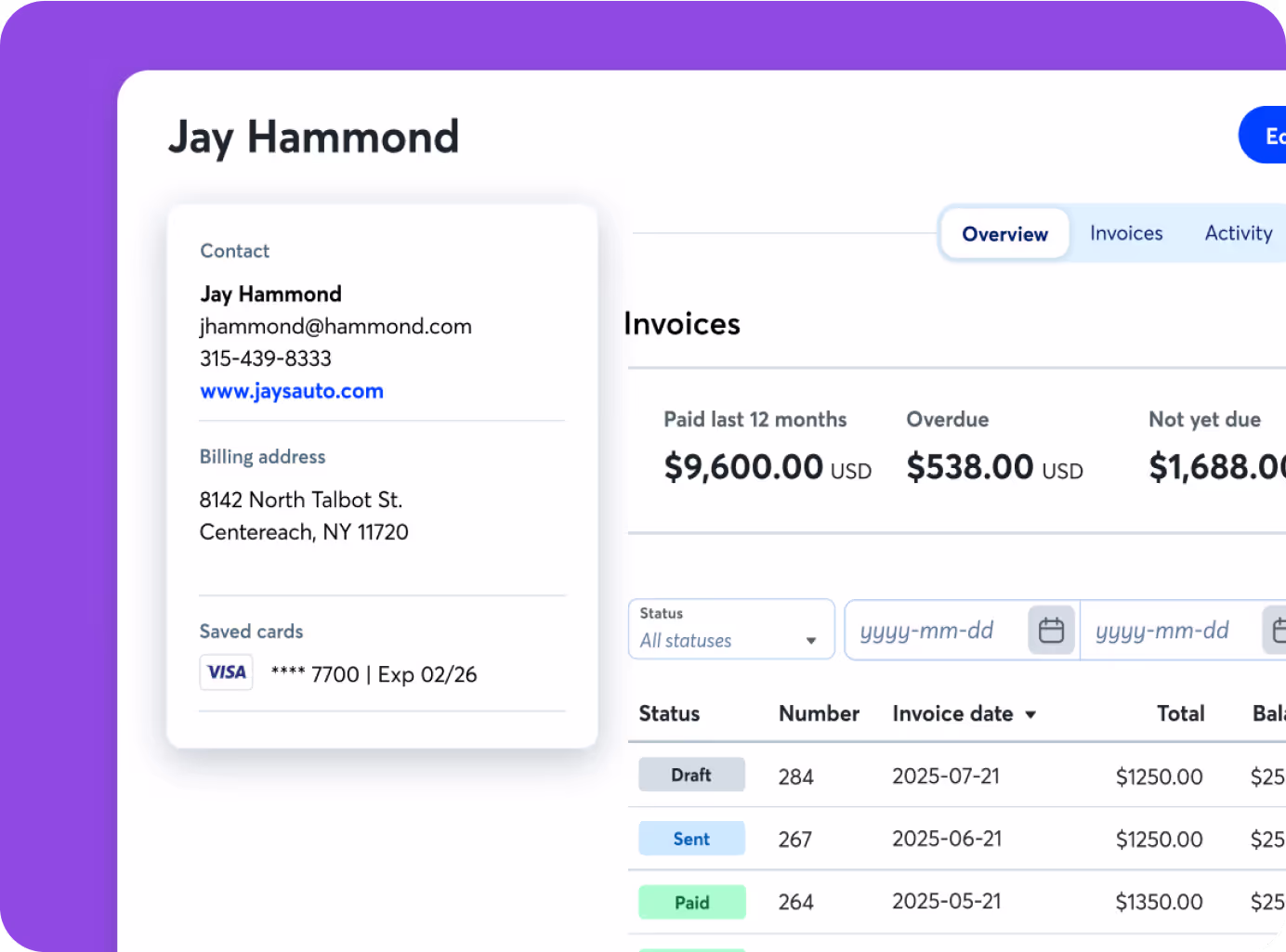 Wave customer invoice dashboard