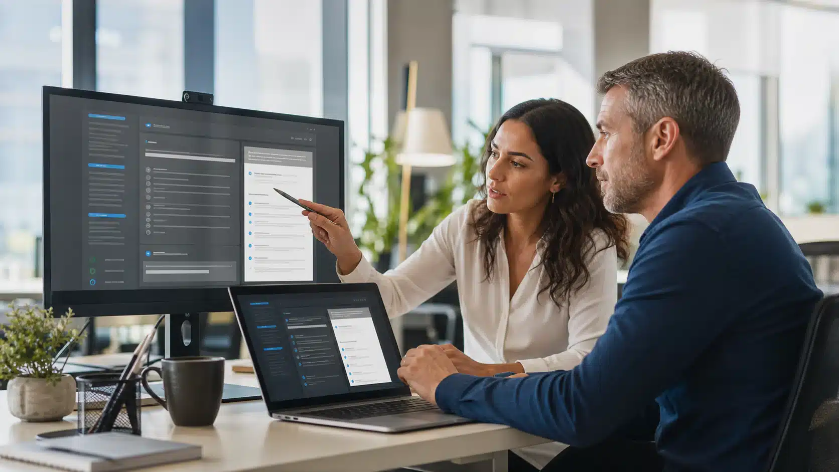 Business team reviewing AI copilot suggestions, source evidence, and approval status