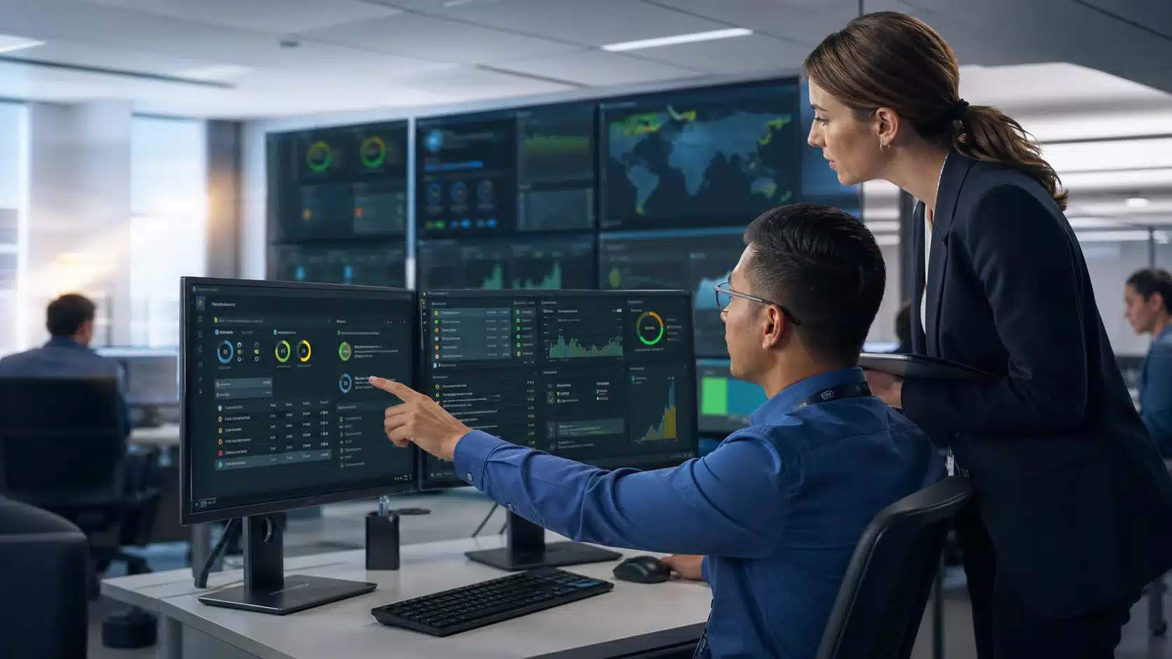 IT operations team validating prioritized alerts, endpoint health, and remote support actions