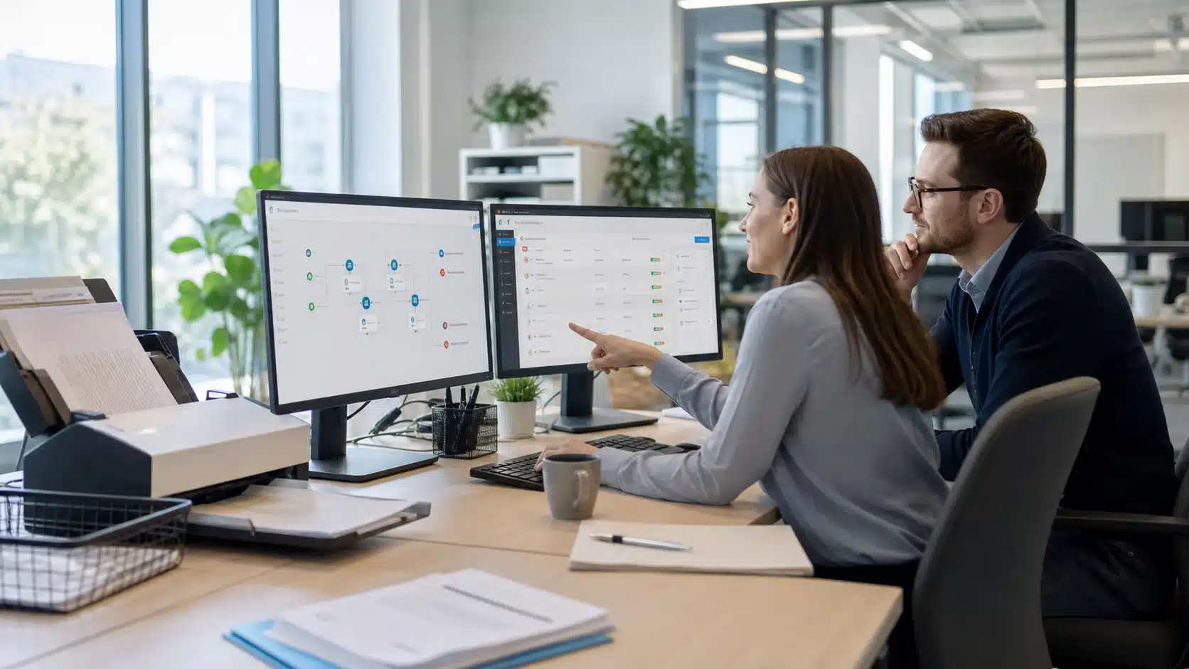 Operations team reviewing an automated business workflow and resolving a flagged exception