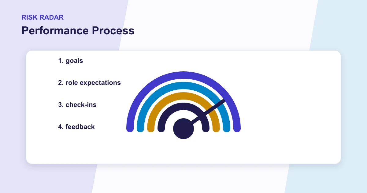 Performance Process risk radar covering goals, role expectations, check-ins, feedback