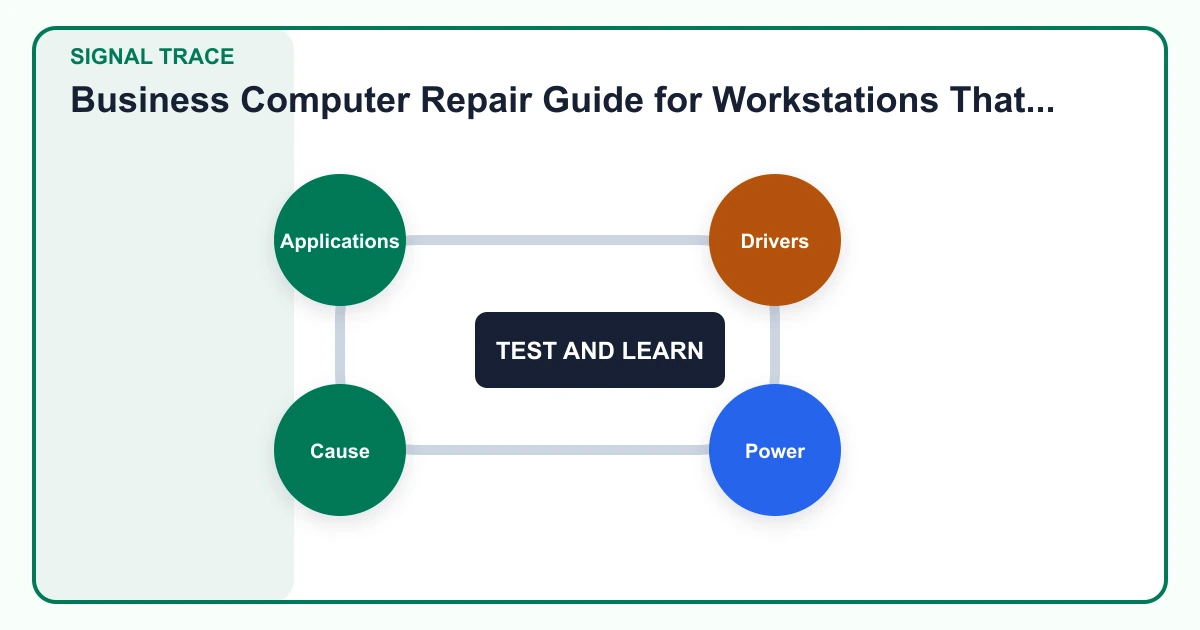 Business Computer Repair Guide for Workstations That Keep Failing signal trace covering Applications, Drivers, Power, Cause