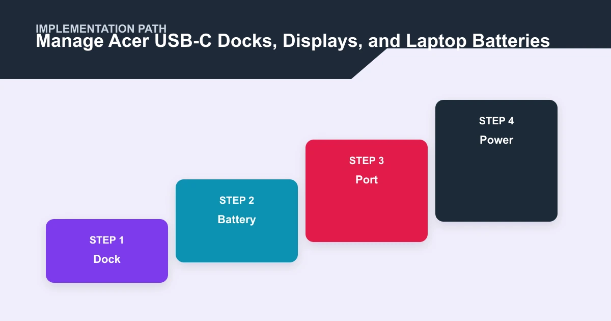 Manage Acer USB-C Docks, Displays, and Laptop Batteries implementation path covering Dock, Battery, Port, Power