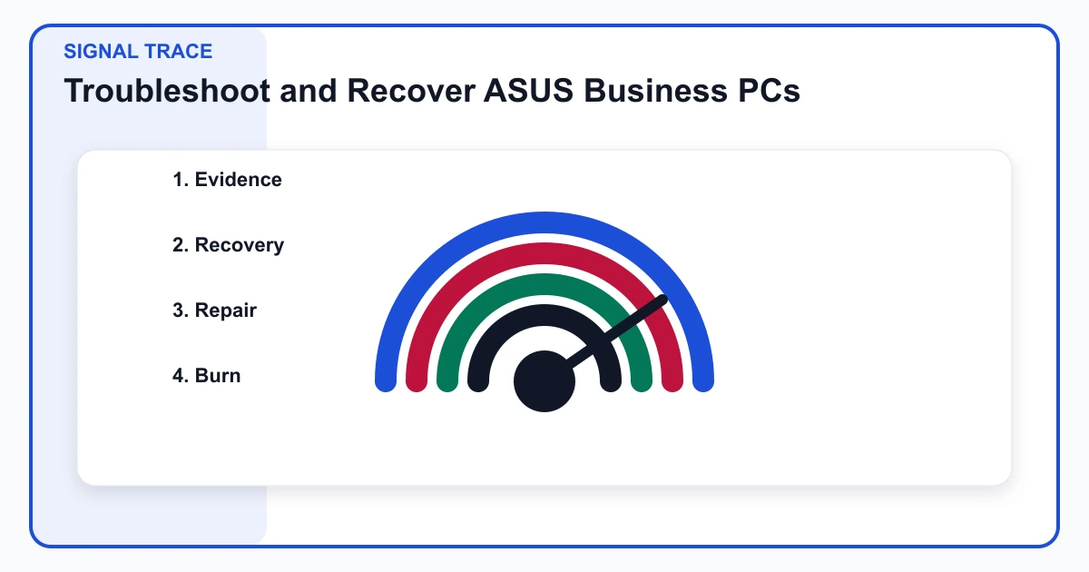 Troubleshoot and Recover ASUS Business PCs signal trace covering Evidence, Recovery, Repair, Burn