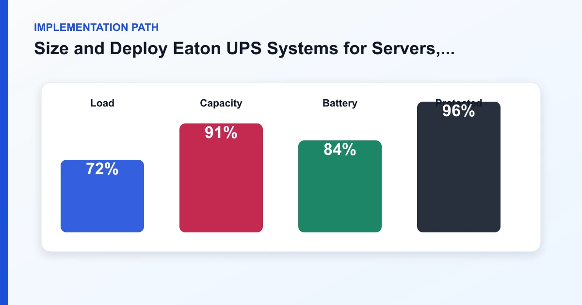 Size and Deploy Eaton UPS Systems for Servers, Network Closets, and Runtime implementation path covering Load, Capacity, Battery, Protected
