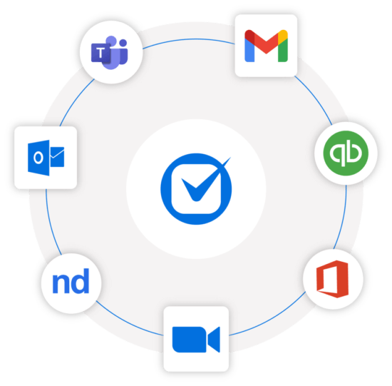 Clio integration ecosystem with Microsoft Teams Gmail QuickBooks Office Zoom NetDocuments and Outlook