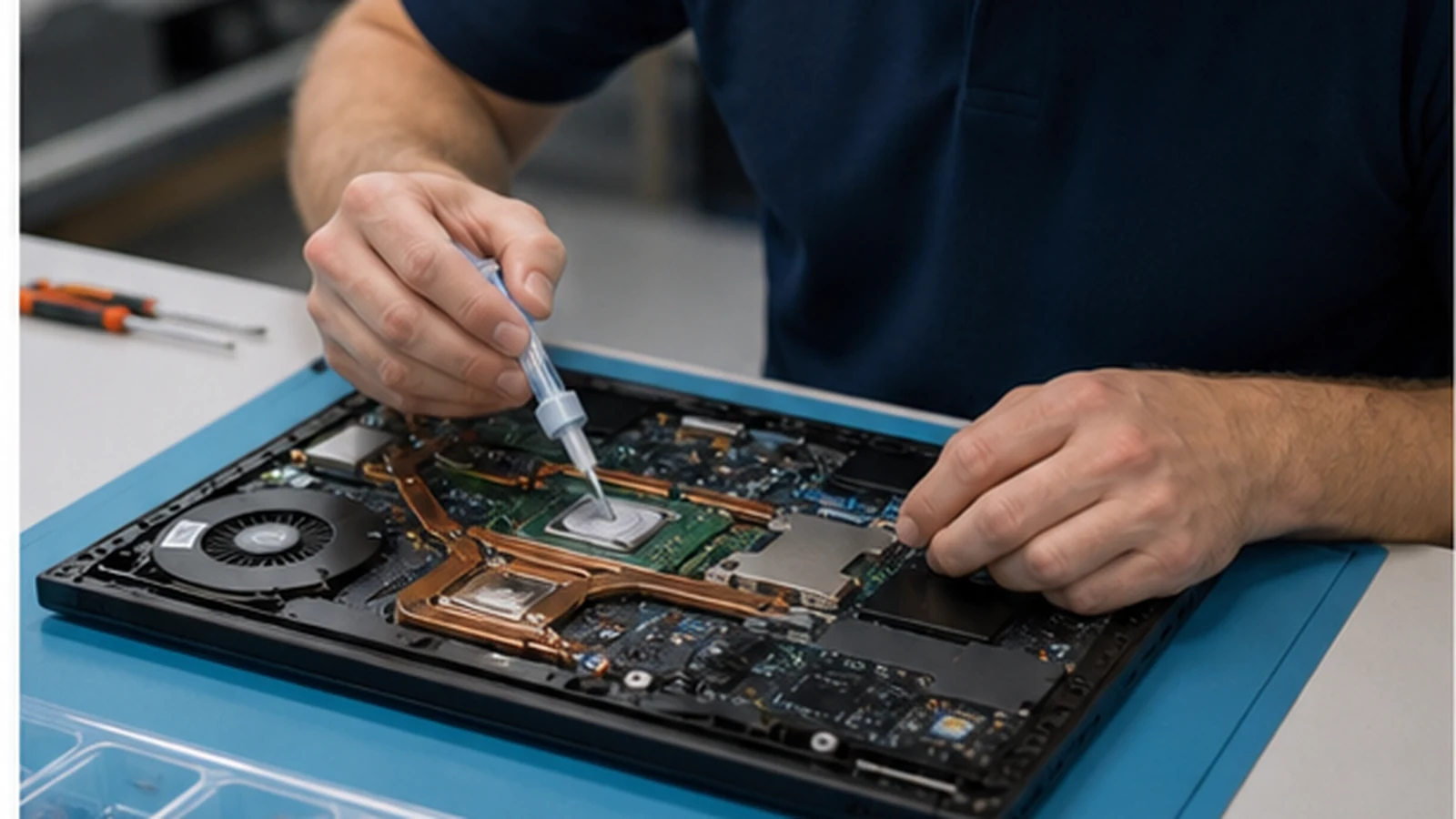 ALLMSP technician completing computer overheating repair for a business workstation
