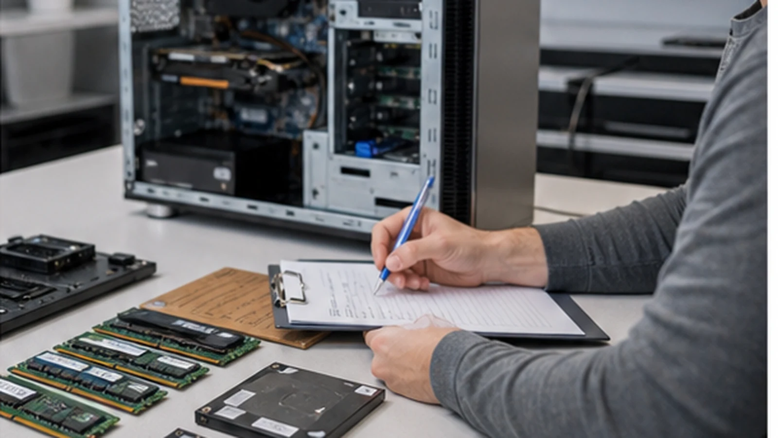 ALLMSP technician completing computer upgrades and custom pc builds for a business workstation