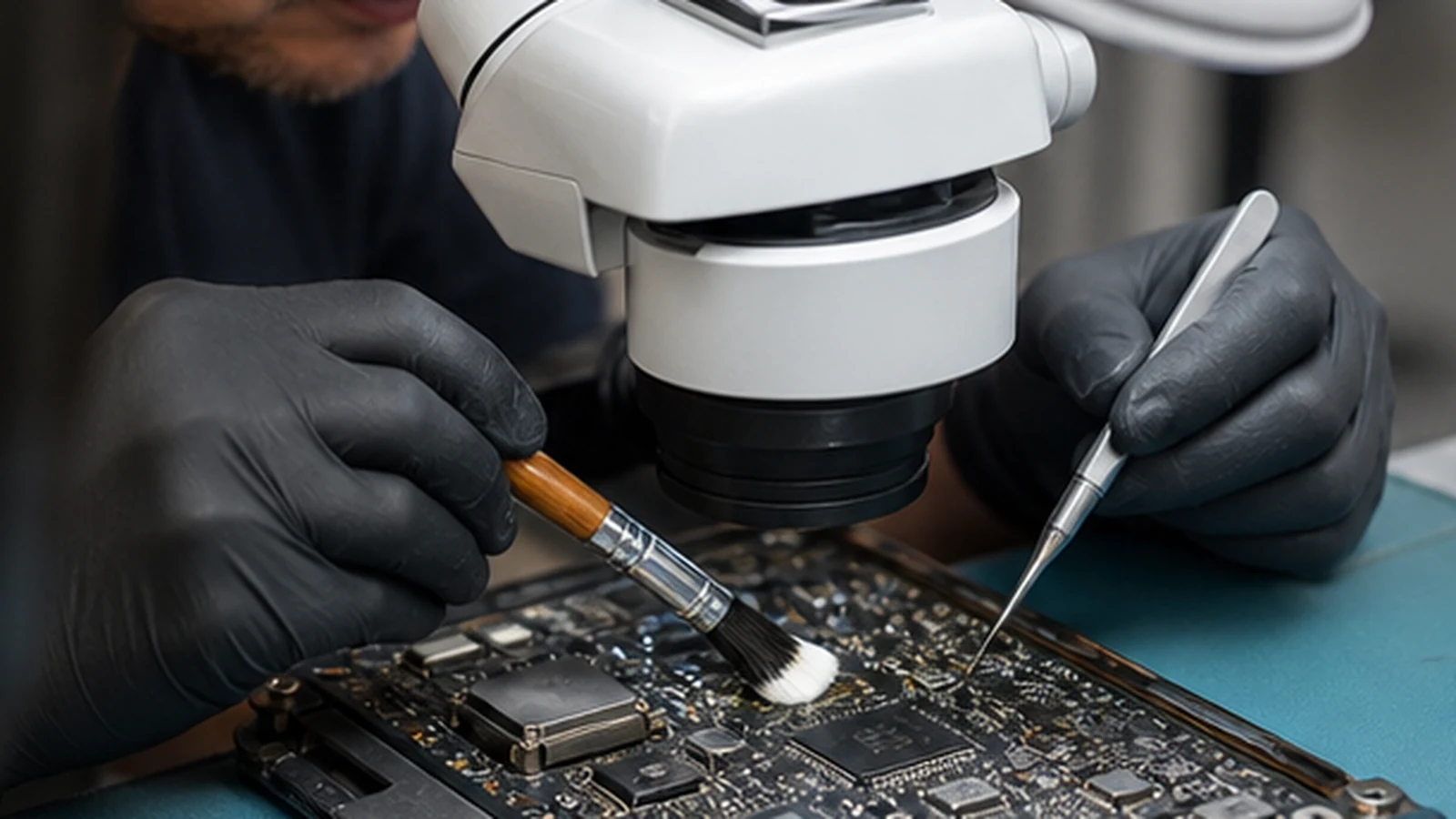 ALLMSP technician completing liquid damage computer repair for a business workstation