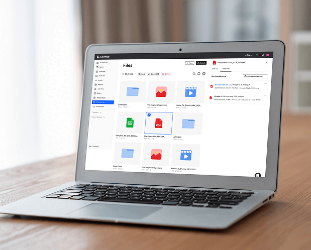 Lawcus client intake and appointment scheduling interface displayed on a business laptop