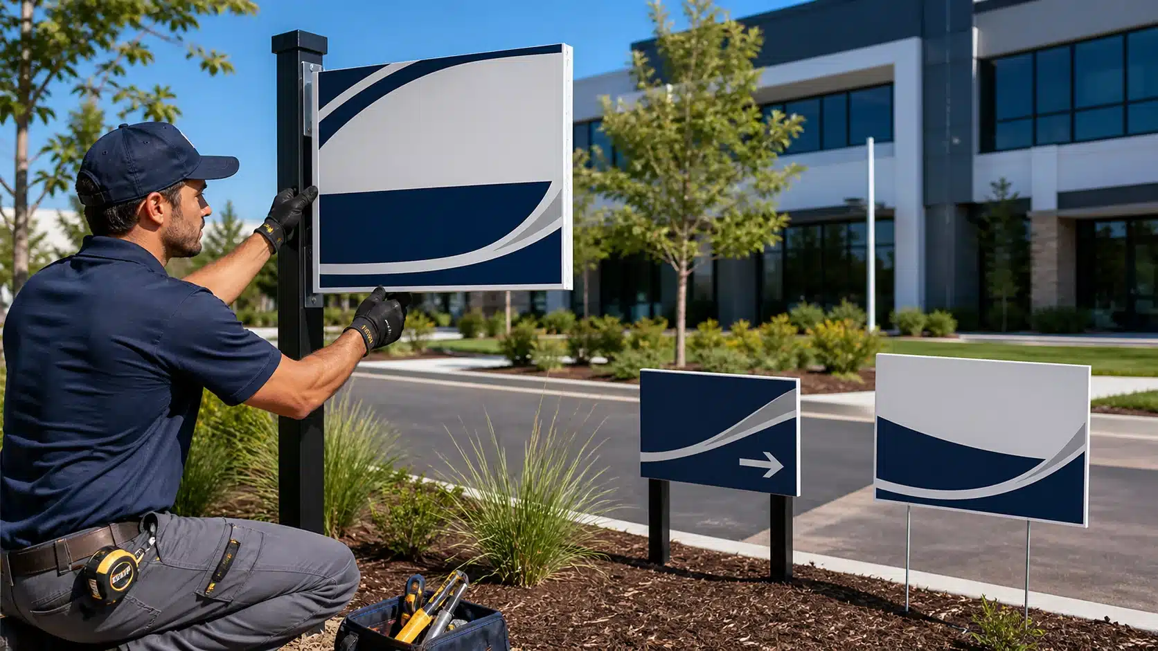 Professional outdoor business sign installation