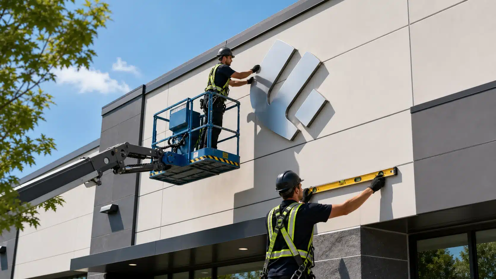 Professional installation of dimensional business signage