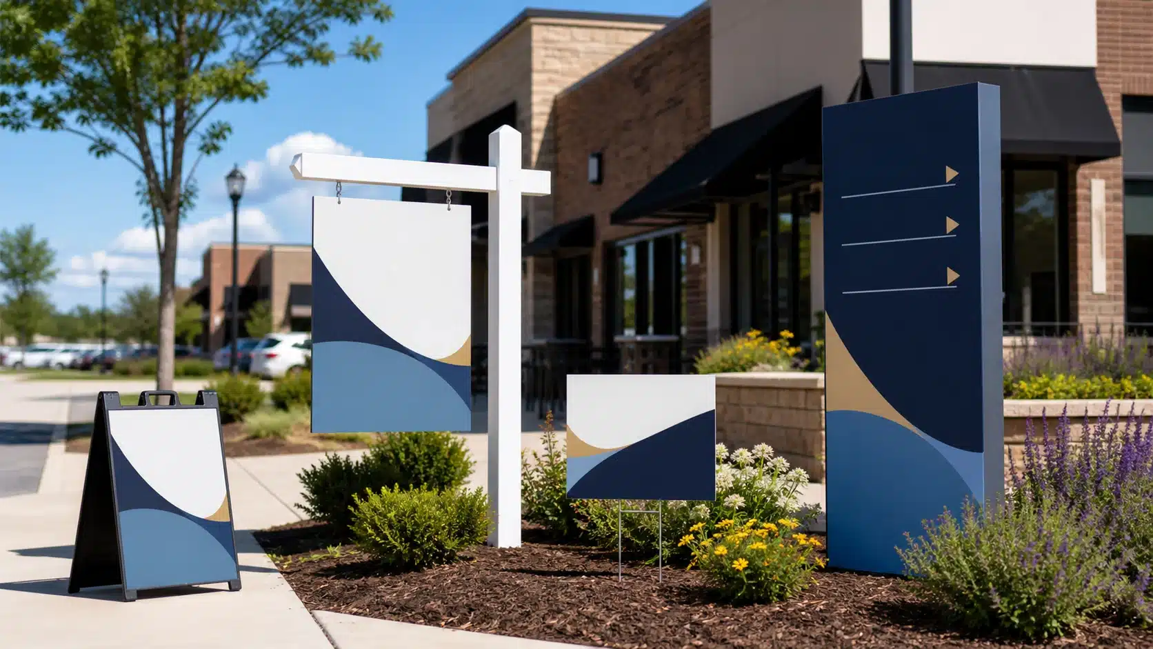 Real estate, yard, directional, and sidewalk signs