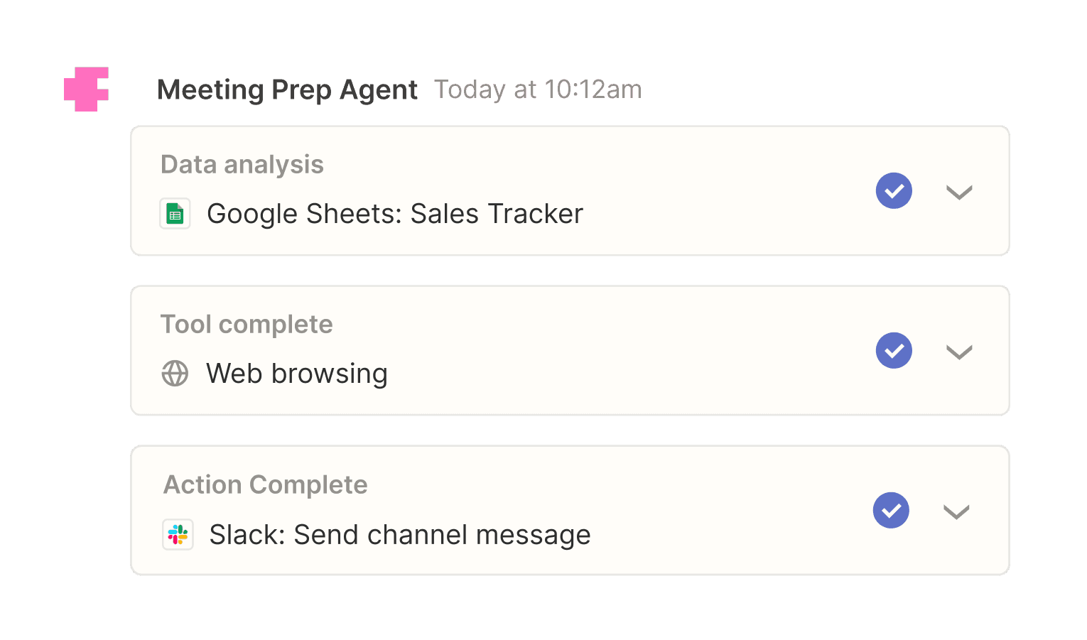 Zapier Agents workflow completing Google Sheets web research and Slack actions