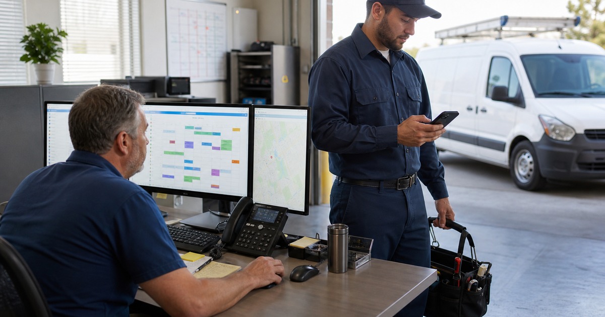 Housecall Pro dispatch-mobile-job-workflow support for a Georgia business