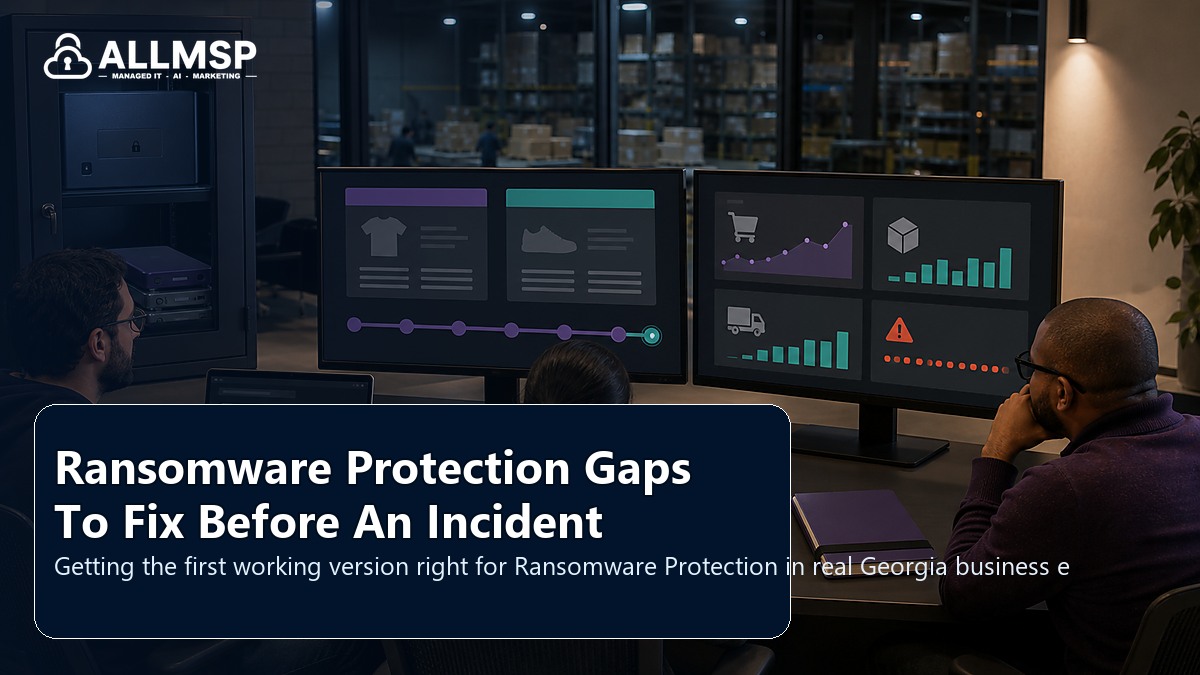 Ransomware Protection setup guide for Georgia businesses: backup scope, restore testing, retention settings, ransomware scenarios, and recovery roles