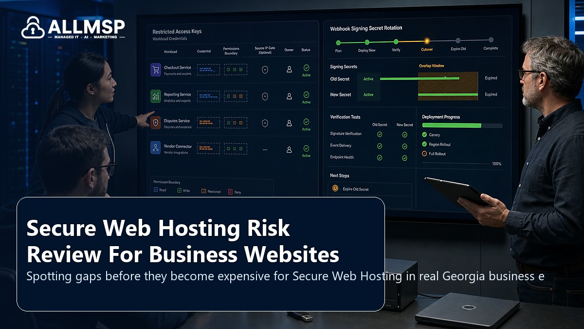 Secure Web Hosting review guide for Georgia businesses: account hardening, alert routing, endpoint health, training, patch cadence, and response playbooks