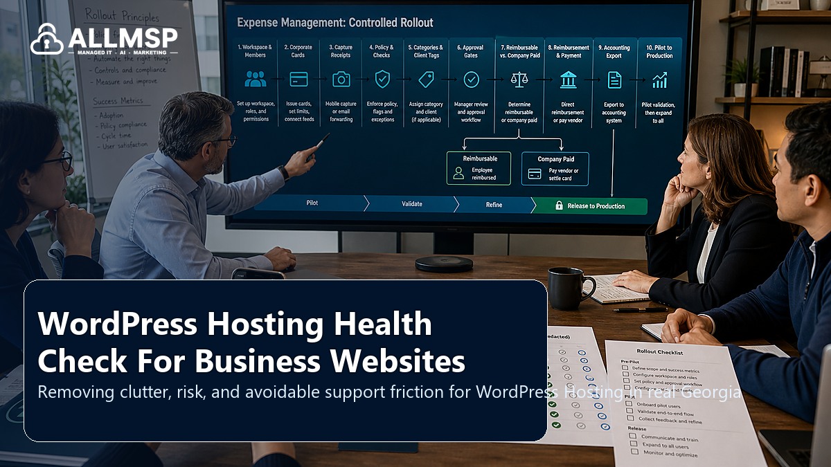 WordPress Hosting cleanup checklist for Georgia businesses: account hardening, alert routing, endpoint health, training, patch cadence, and response playbooks