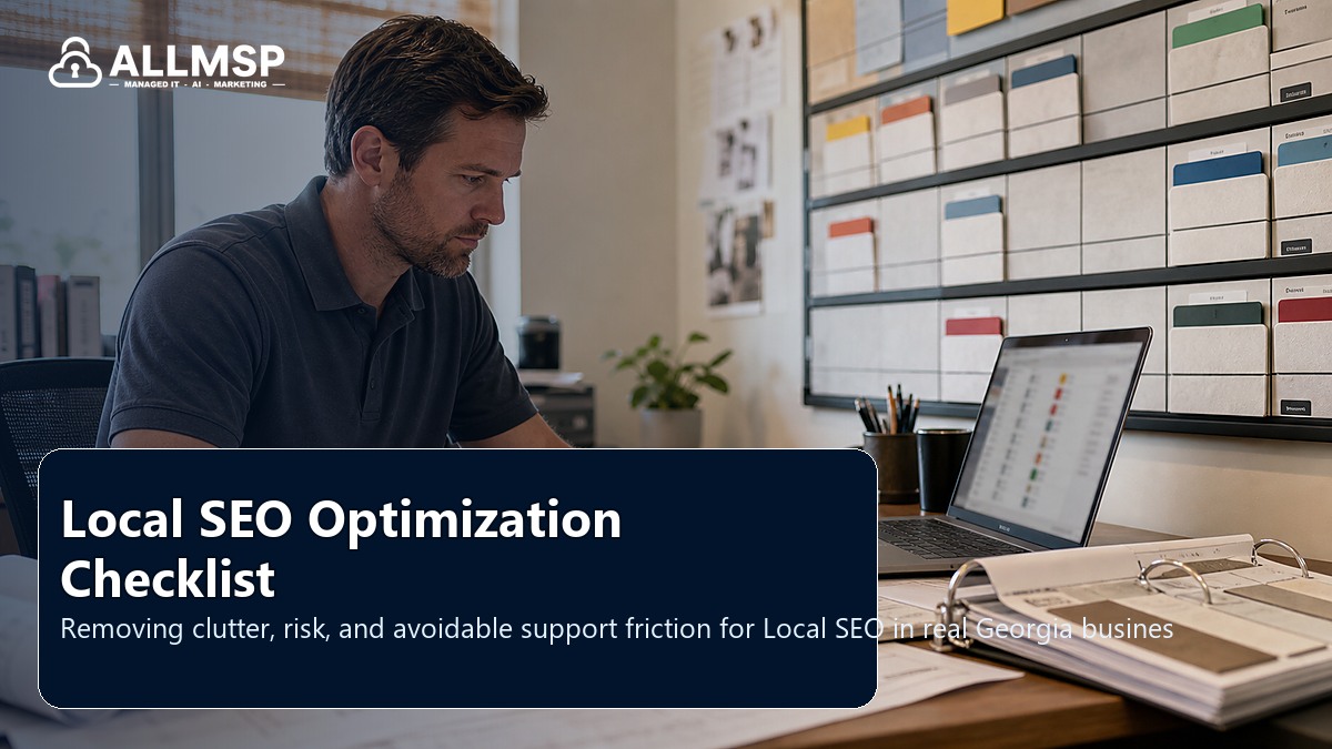 Local SEO cleanup checklist for Georgia businesses: local search intent, page quality, speed, form routing, conversion paths, and proof that leads are being captured