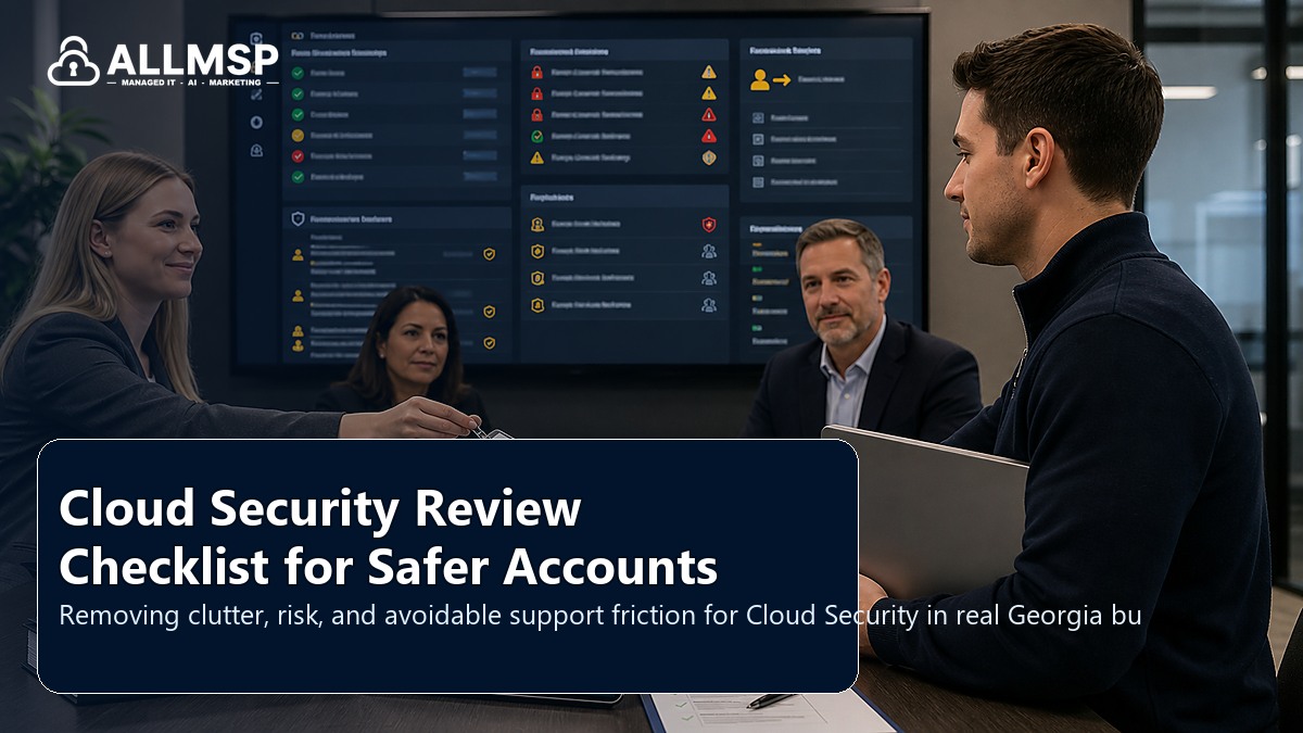 Cloud Security cleanup checklist for Georgia businesses: account hardening, alert routing, endpoint health, training, patch cadence, and response playbooks