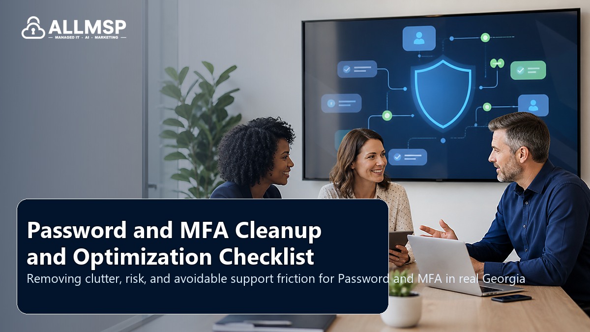 Password and MFA cleanup checklist for Georgia businesses: account hardening, alert routing, endpoint health, training, patch cadence, and response playbooks