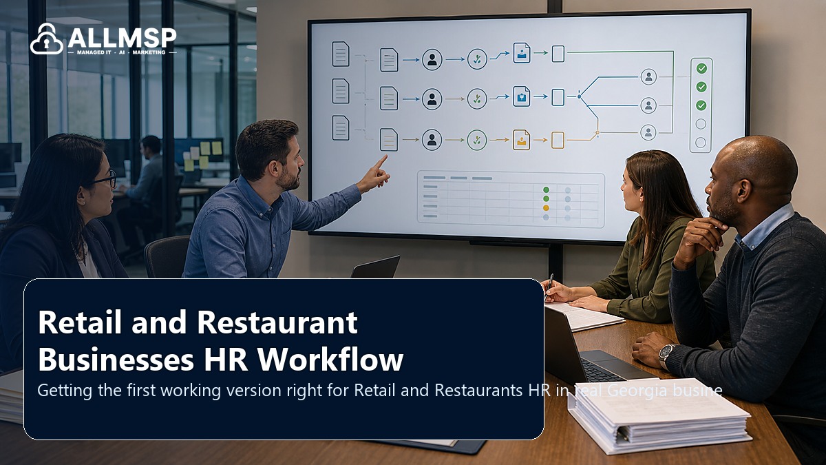 Retail and Restaurants HR setup guide for Georgia businesses: employee lifecycle workflows, access handoffs, training expectations, device readiness, and support during transitions