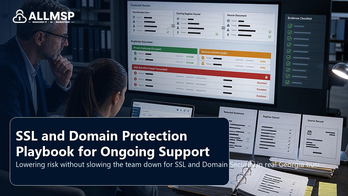 SSL and Domain Security security and support playbook for Georgia businesses: account hardening, alert routing, endpoint health, training, patch cadence, and response playbooks