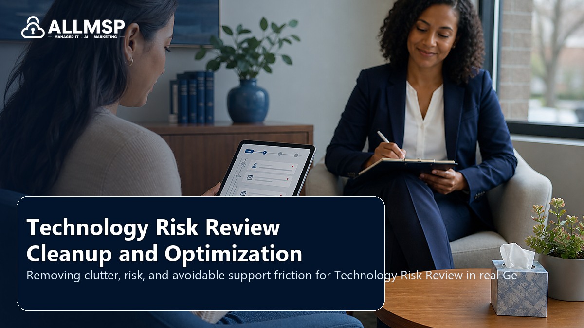 Technology Risk Review cleanup checklist for Georgia businesses: account hardening, alert routing, endpoint health, training, patch cadence, and response playbooks