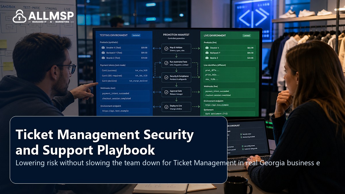 Ticket Management security and support playbook for Georgia businesses: workflow design, vendor coordination, support patterns, data ownership, reporting, and change control