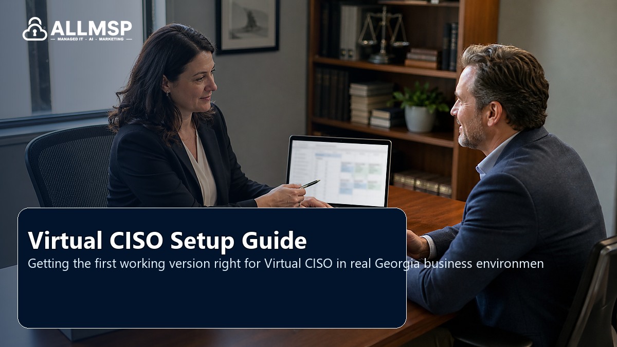 Virtual CISO setup guide for Georgia businesses: account hardening, alert routing, endpoint health, training, patch cadence, and response playbooks