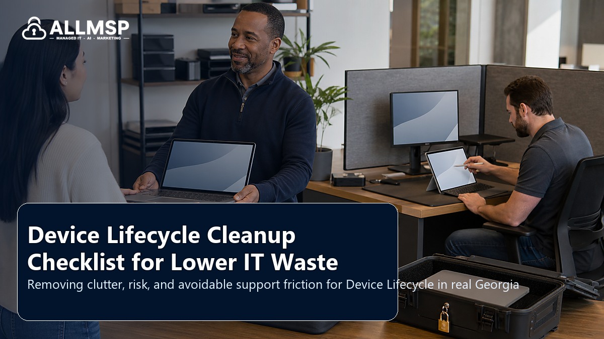 Device Lifecycle cleanup checklist for Georgia businesses: equipment inventory, labeling, firmware, monitoring, lifecycle planning, and support documentation