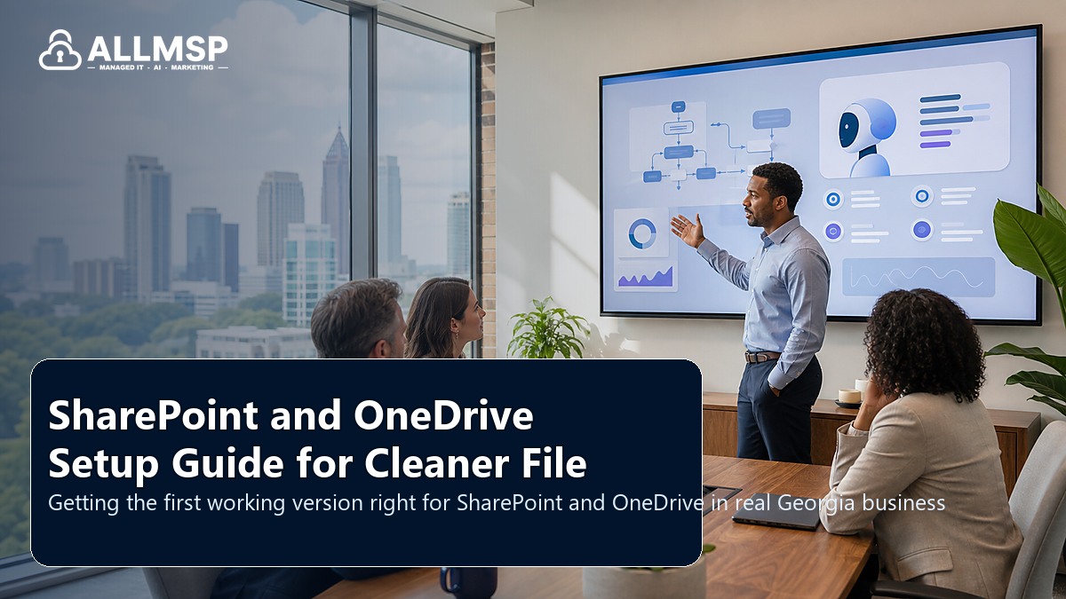SharePoint and OneDrive setup guide for Georgia businesses: identity cleanup, collaboration rules, license decisions, Teams and SharePoint ownership, and user support