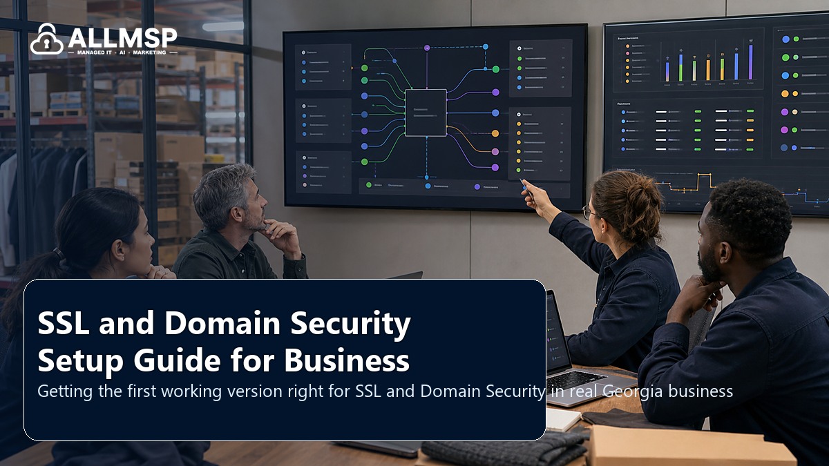 SSL and Domain Security setup guide for Georgia businesses: account hardening, alert routing, endpoint health, training, patch cadence, and response playbooks