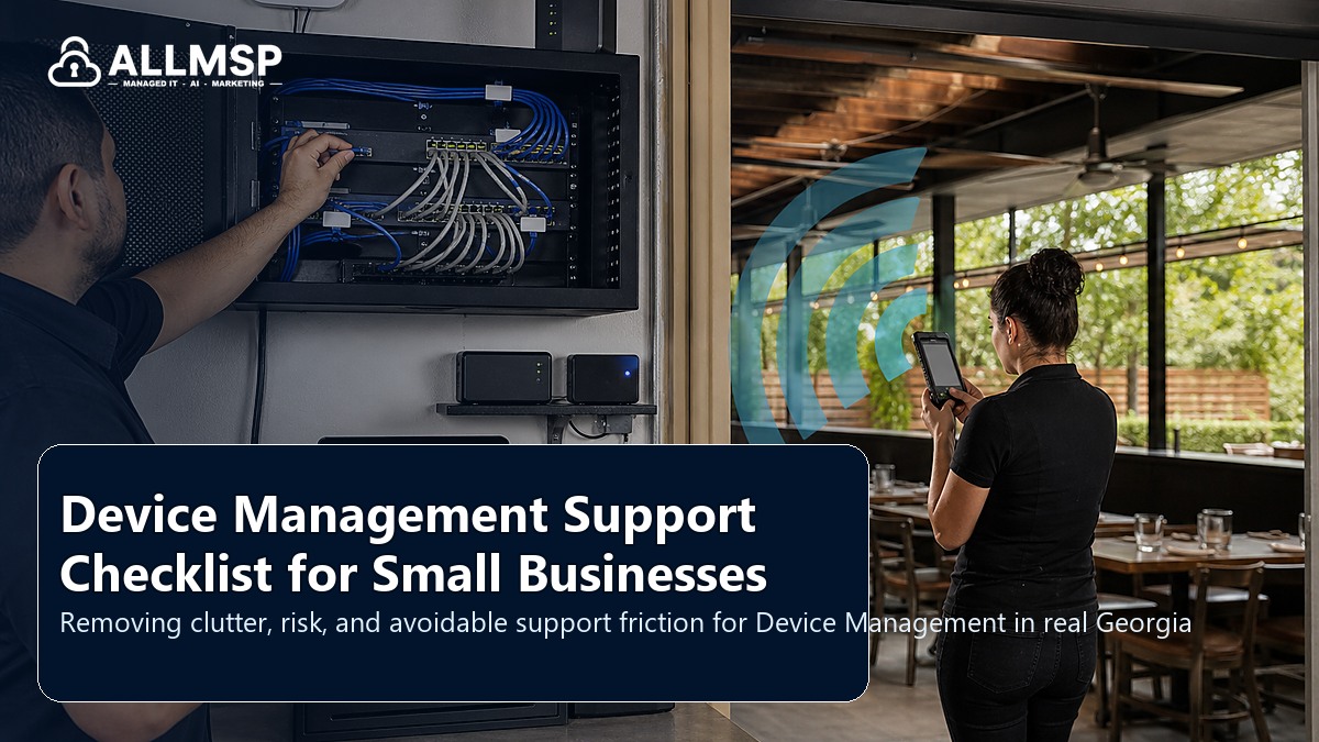 Device Management cleanup checklist for Georgia businesses: equipment inventory, labeling, firmware, monitoring, lifecycle planning, and support documentation