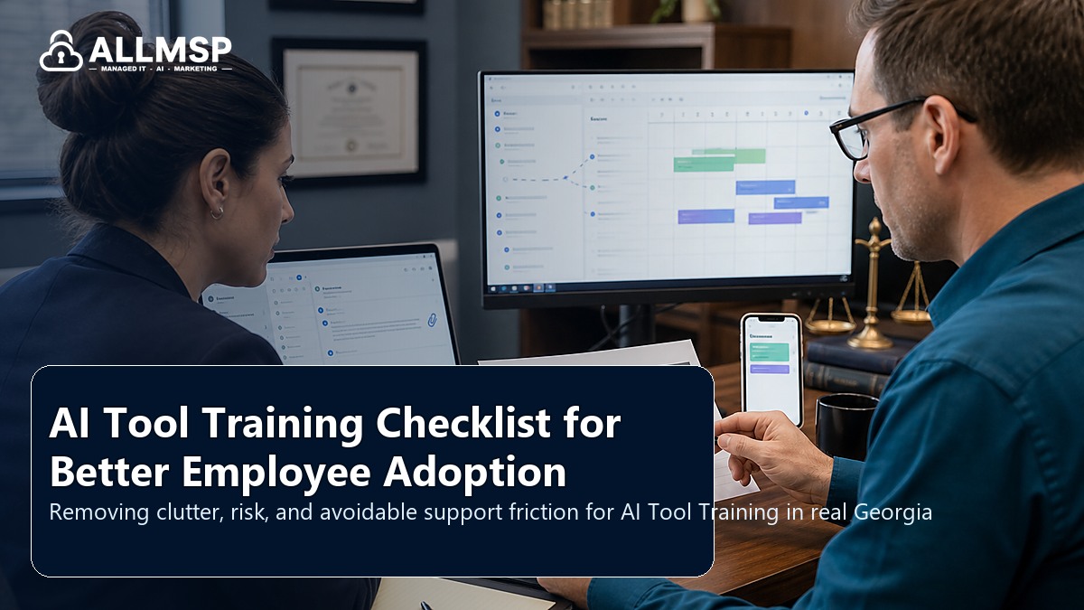 AI Tool Training cleanup checklist for Georgia businesses: employee lifecycle workflows, access handoffs, training expectations, device readiness, and support during transitions