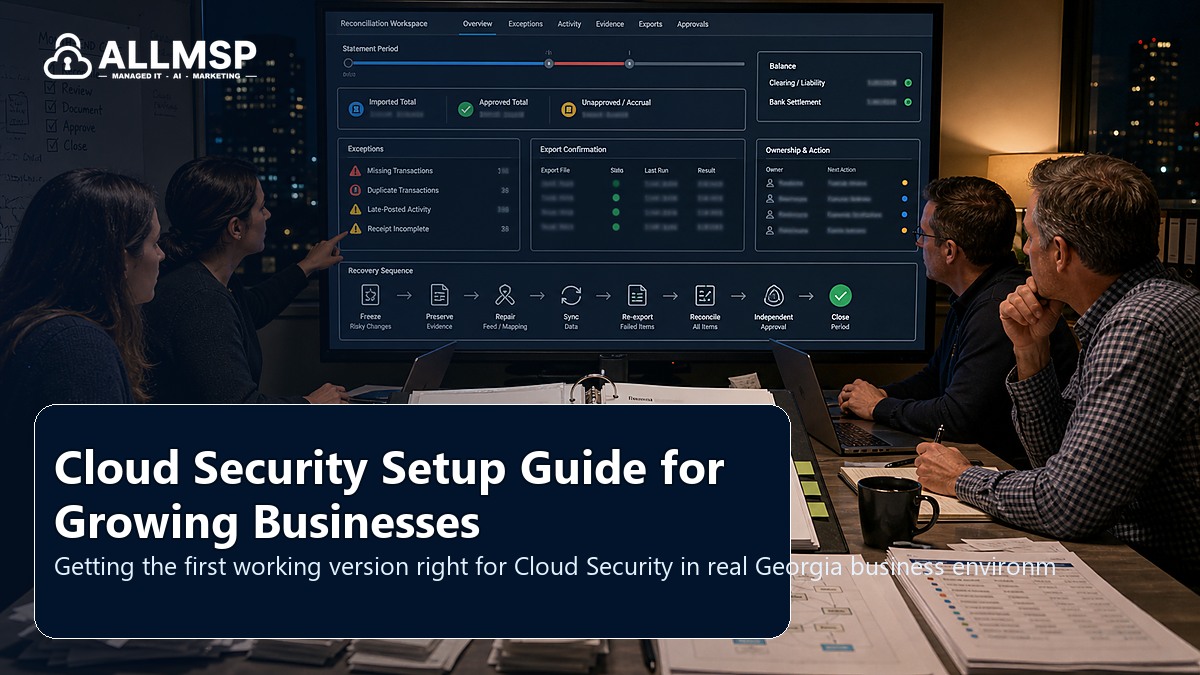 Cloud Security setup guide for Georgia businesses: account hardening, alert routing, endpoint health, training, patch cadence, and response playbooks