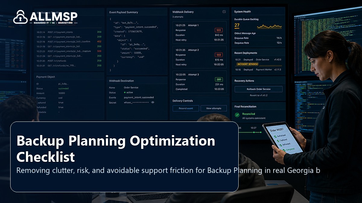 Backup Planning cleanup checklist for Georgia businesses: backup scope, restore testing, retention settings, ransomware scenarios, and recovery roles
