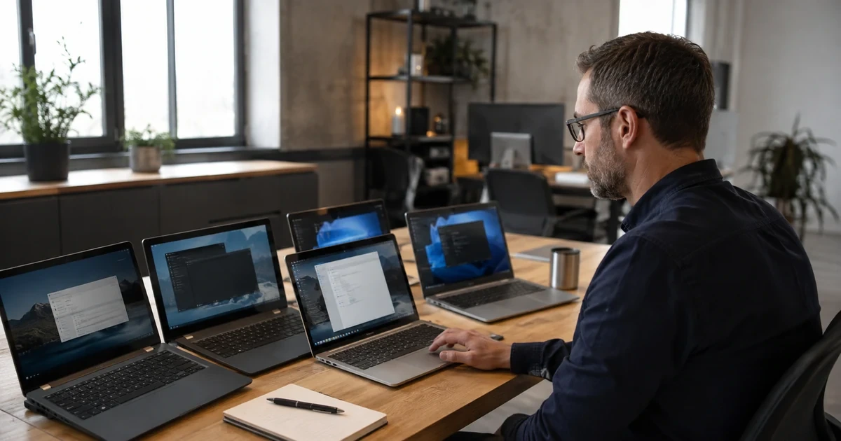 An endpoint engineer testing operating system, driver, firmware, and business application updates on a controlled pilot group of laptops