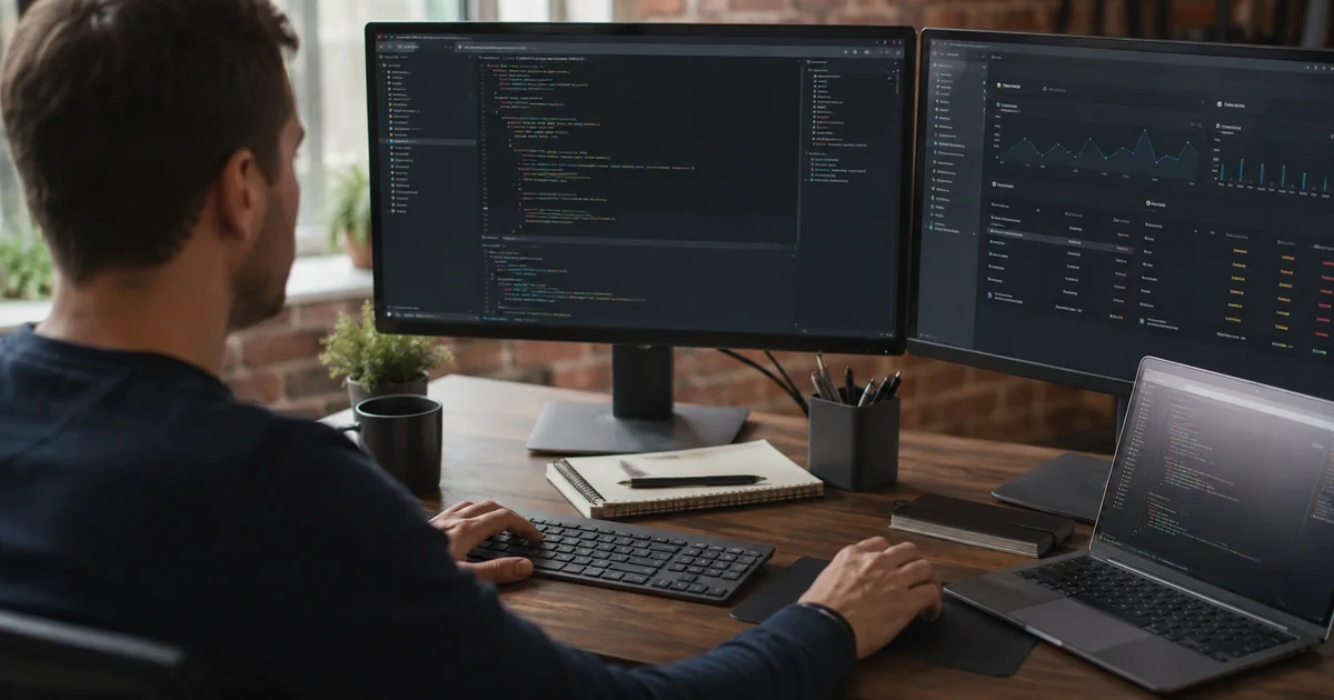 A developer testing a Stripe-style payment flow from sandbox to production with code, webhook events, API keys, and a payment dashboard