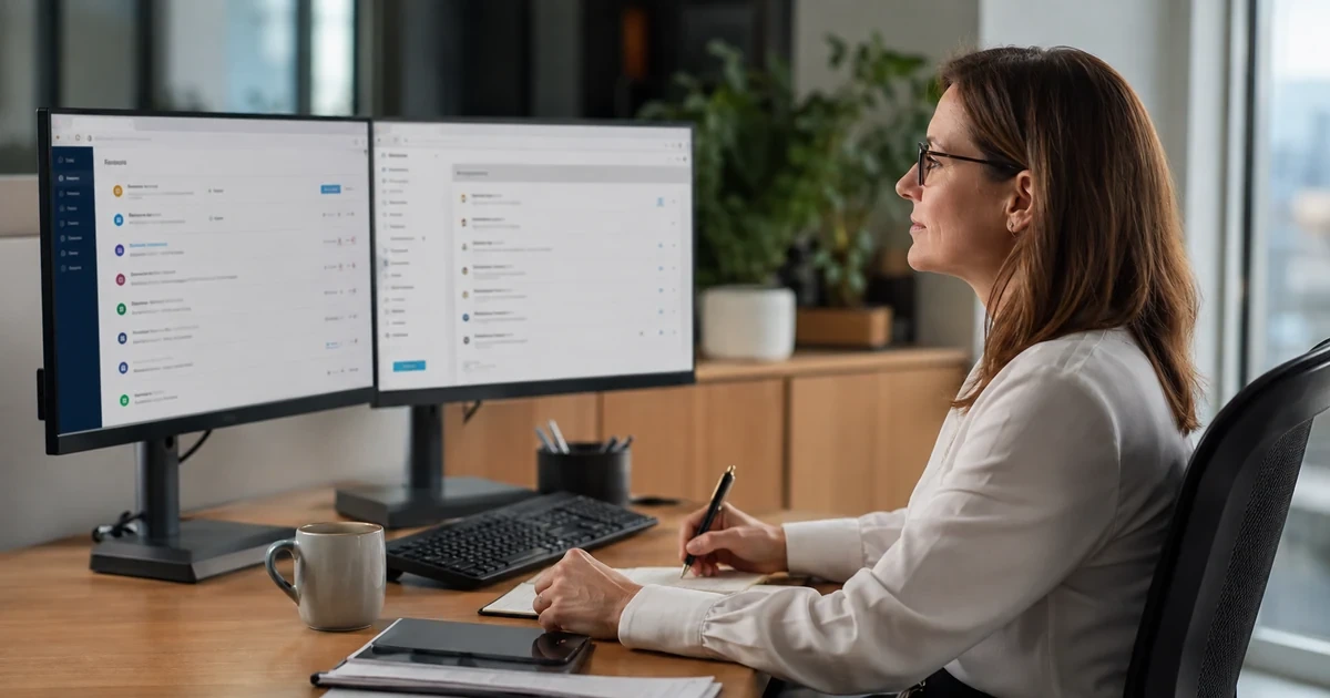A finance administrator reviewing Expensify-style workspace roles, corporate card limits, multifactor access, and offboarding controls