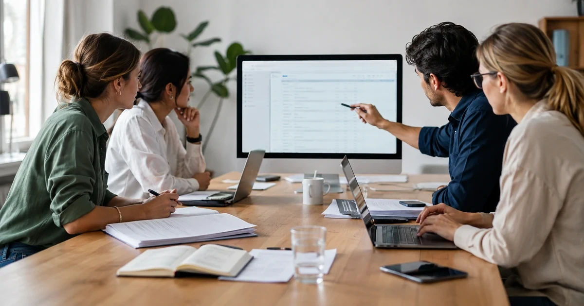 An accounting team planning a Xero-style conversion date, chart of accounts, opening balances, and bank feeds with source records visible