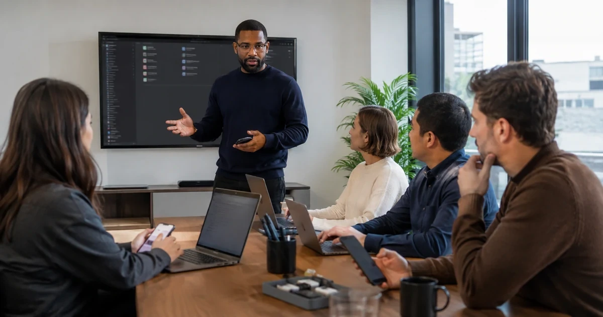 An IT administrator guiding employees through a 1Password-style business rollout with vault organization, migrated credentials, laptops, and phones