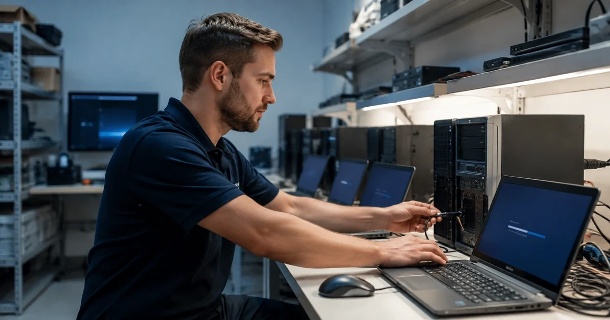 A managed IT technician deploying Acronis-style protection agents and backup policies across business laptops, workstations, and servers